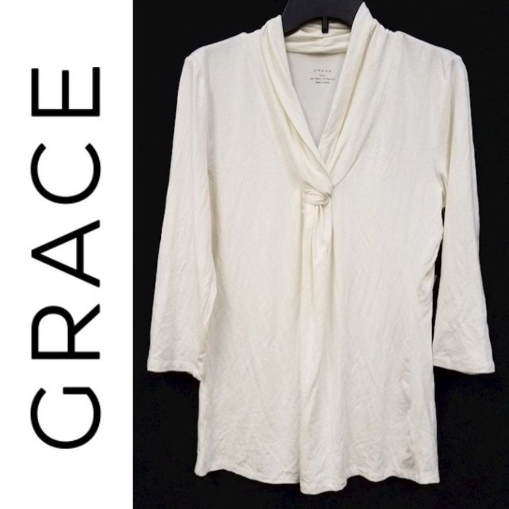 Grace Knotted Front 3/4 Sleeve Top L NWT